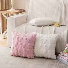 2PCS Pink Bow Pillow Covers – Soft Faux Fur Decorative Cushions