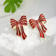 A Pair of Fashionable New Red Bow Earrings, Environmentally Friendly Alloy