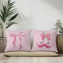 Pink bow cherry pattern printed pillowcase, soft and comfortable, sofa cushion cover