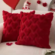 Valentine's Day Plush Pillow Cover with Heart Embroidery Jacquard Cushion for Sofa Living Room Decor