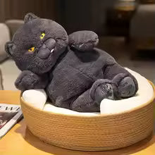 Fat Black Cat Plush Toy, Lifelike Stuffed Animal