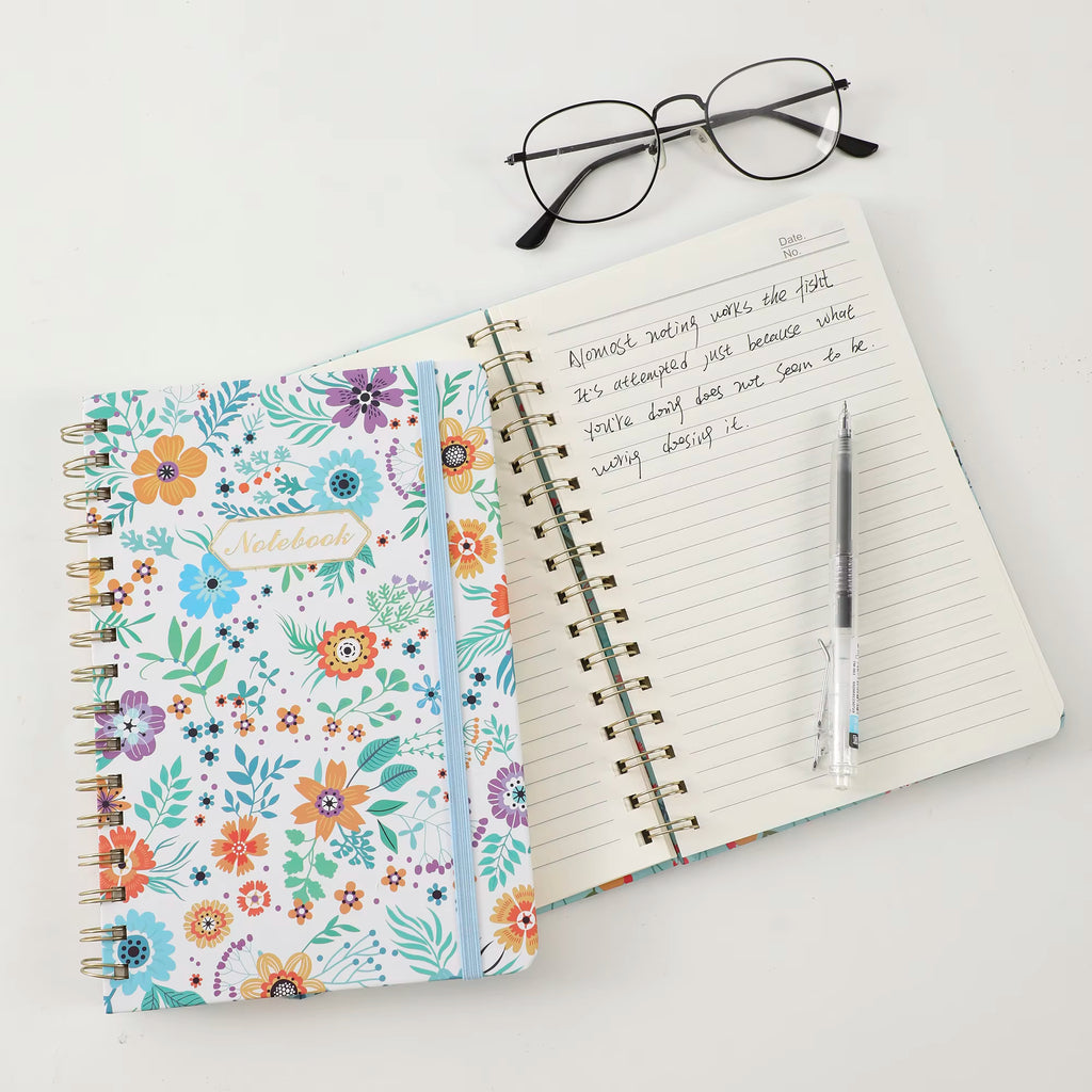 Cute Floral Spiral Notebook – Hardcover Women’s Diary 5.5 x 8.3 Inch