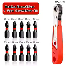 Magnetic Ratchet Wrench Screwdriver with Bits 36-Tooth Quick Ratchet L-Shaped Tool for Tight Spaces