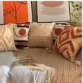 Bohemian Geometric Embroidered Tassel Pillow Cover