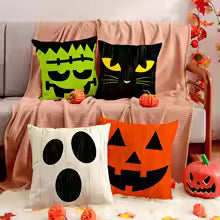 4-Pack Halloween Pillow Covers 18x18 Inch Pumpkin Cat Ghost