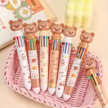 1/5/10pcs 10 color kawaii teddy bear cartoon press pen multi-color color pen student supplies stationery press ballpoint pen