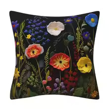3D Embroidered Flower Velvet Throw Pillow Cover