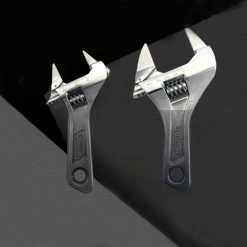 Ultra-Thin Adjustable Wrench with Large Opening Short Handle Mini Monkey Spanner Laser Scale Rubber Coated Key for Bathroom Tool