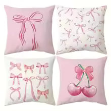 Pink bow cherry pattern printed pillowcase, soft and comfortable, sofa cushion cover