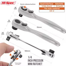 1/4 Inch Double-Ended Mini Ratchet Bit Driver 72-Tooth Quick Release Socket Wrench