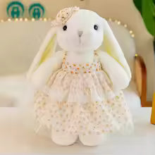 Cute Long Ear Rabbit Plush Doll with Floral Skirt