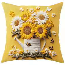 Floral Pillow Covers with Sunflowers, Daisies, Bees, and Butterflies Sofa cushion cover home room decoration 2D flat printing