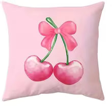 Pink bow cherry pattern printed pillowcase, soft and comfortable, sofa cushion cover