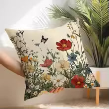 Romantic Flowers Short Plush Throw Pillow Cover