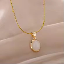 Oval Opal Stone Pendant Necklace for Women Stainless Steel Gold Color Aesthetic Jewelry