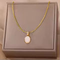 Oval Opal Stone Pendant Necklace for Women Stainless Steel Gold Color Aesthetic Jewelry