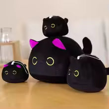 Cartoon Round Ball Black Cat Plush Doll Cuddly Plushie Stuffed Toy