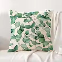 Watercolor Eucalyptus Pillow Cover – Natural Linen Floral Decor