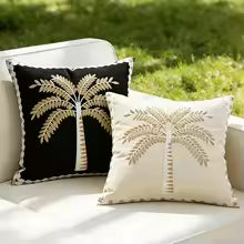 Embroidered Coconut Tree Throw Pillow Cover
