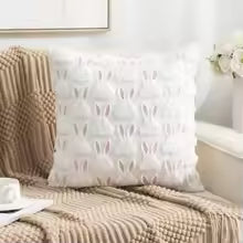 Bunny Bow Daisy Fluffy Throw Pillow Cover 18x18