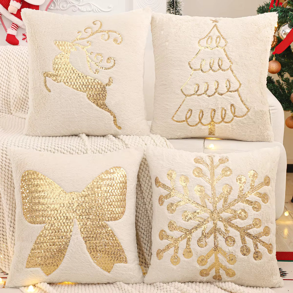 Christmas Faux Fur Reindeer Throw Pillow Cover