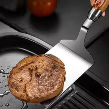304 Stainless Steel Steak Spatula Non-stick Pancake Barbecue Tongs Wood Handle Frying Fish Spatula Rust Resistant Kitchen Tool