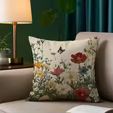 Romantic Flowers Short Plush Throw Pillow Cover
