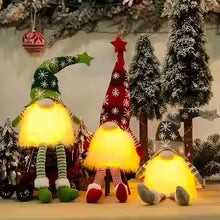 Christmas Faceless Doll Gnome Ornaments LED Light Plush Knitting Crafts
