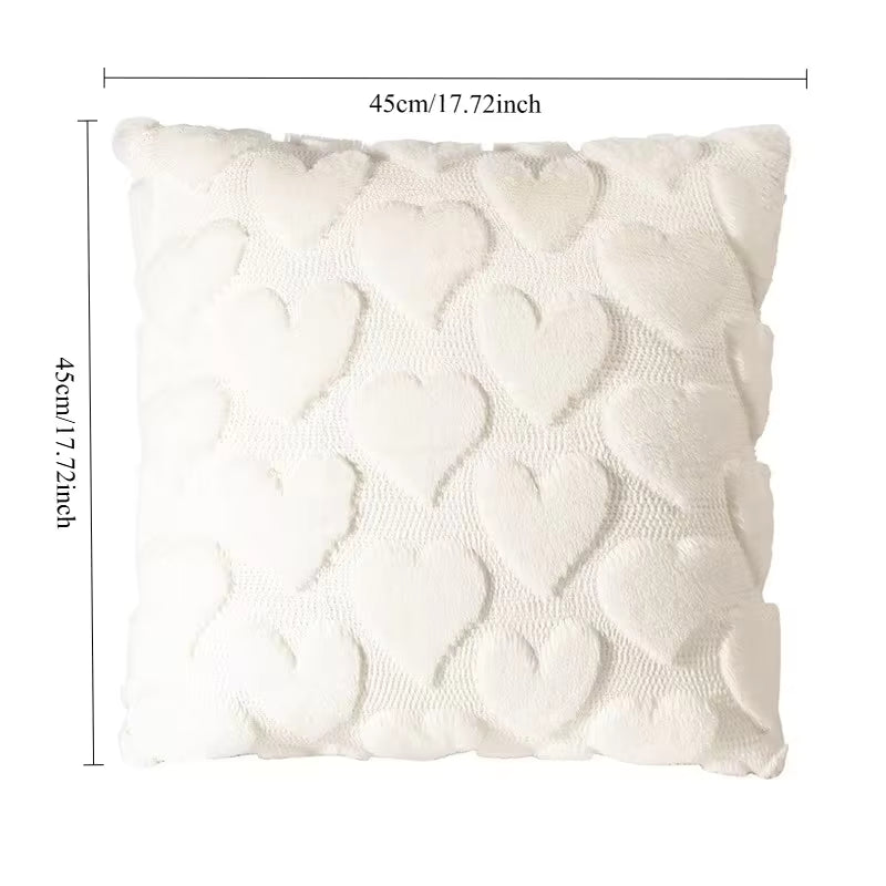 Valentine's Day Plush Pillow Cover with Heart Embroidery Jacquard Cushion for Sofa Living Room Decor