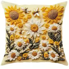 Floral Pillow Covers with Sunflowers, Daisies, Bees, and Butterflies Sofa cushion cover home room decoration 2D flat printing