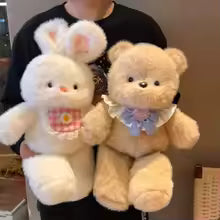 Funny Running Bear Plush Toys Cartoon Rabbit 40cm Stuffed Animal with Bib Stuffed Accompany Doll Kids