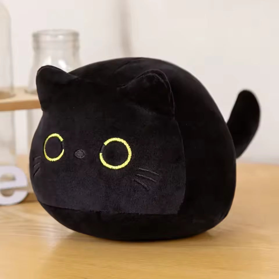 Cartoon Round Ball Black Cat Plush Doll Cuddly Plushie Stuffed Toy