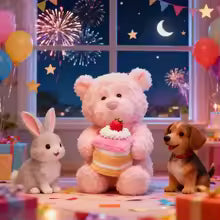 Kawaii 25cm Pink Birthday Cake Teddy Bear Plush Toy Children's Christmas Gift