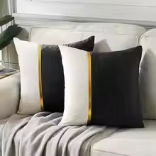 2 Piece Soft Cozy Decor Blue Cushion Case Gold Velvet Gold Bar Pillow Case
