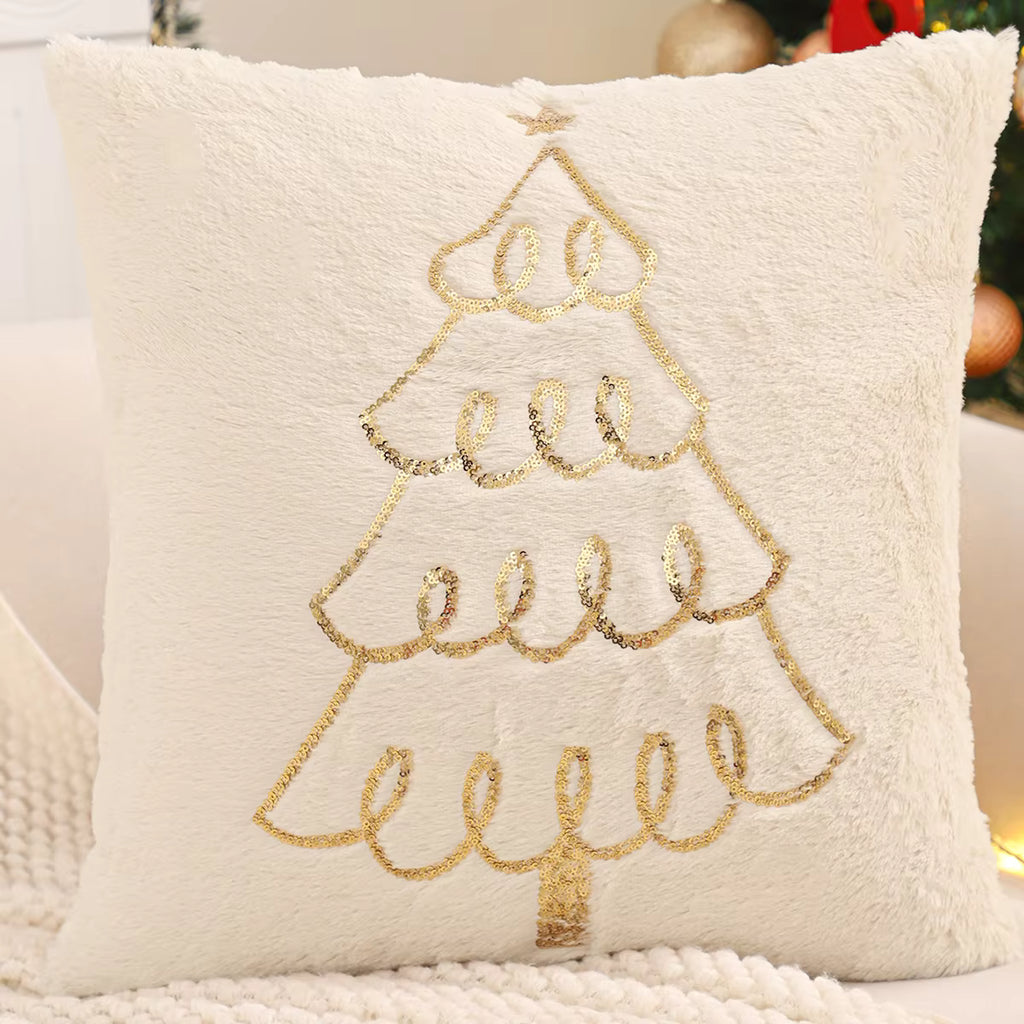 Christmas Faux Fur Reindeer Throw Pillow Cover