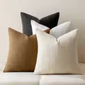 Neutral Linen Plaid Throw Pillow Cover