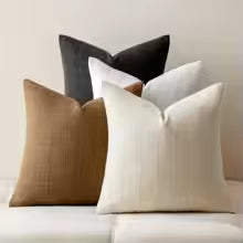 Neutral Linen Plaid Throw Pillow Cover