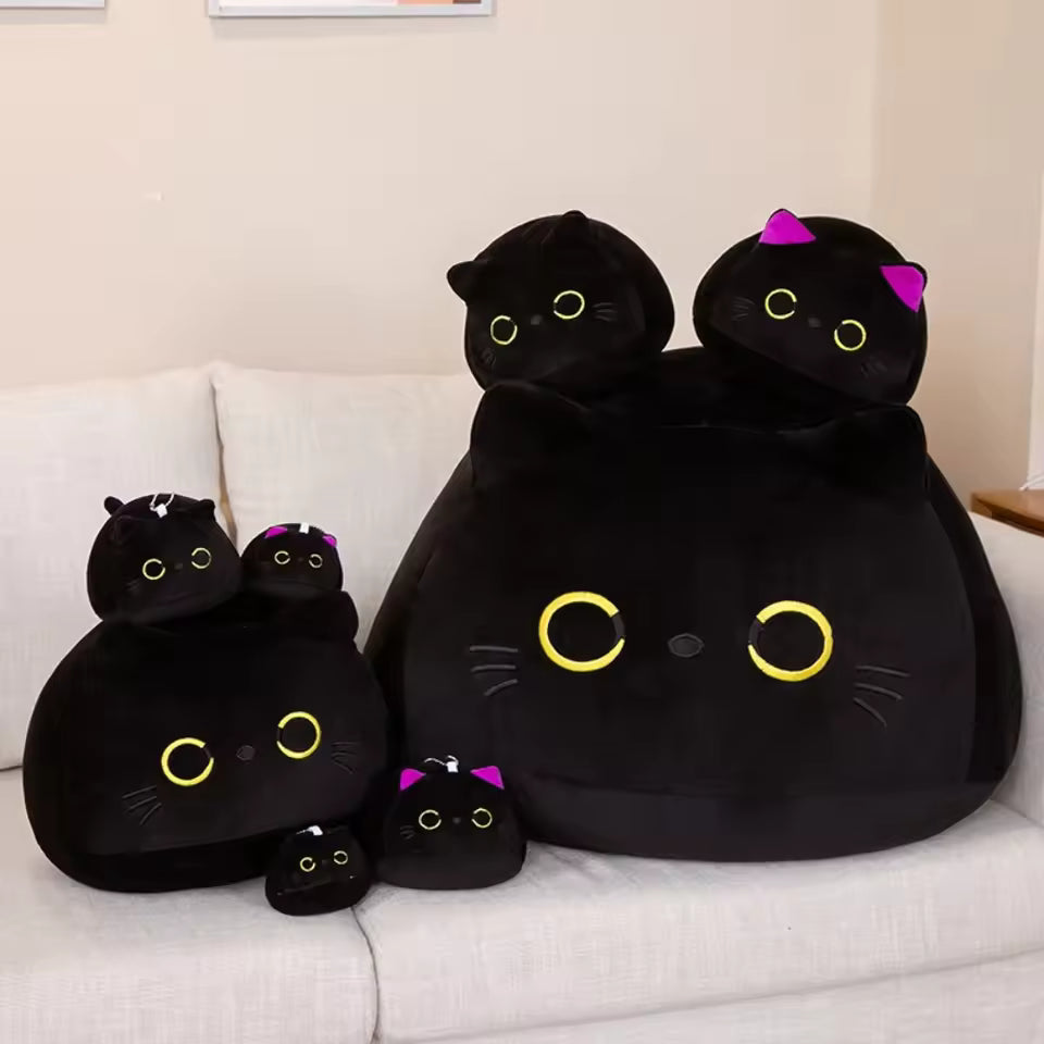 Cartoon Round Ball Black Cat Plush Doll Cuddly Plushie Stuffed Toy