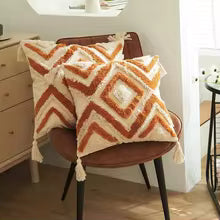 Bohemian Geometric Embroidered Tassel Pillow Cover