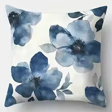 Blue Floral Watercolor Pillow Cover – Decorative Sofa Cushion