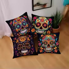 Halloween Sugar Skull Pillow Cover 45x45CM – Spooky Sofa Decor