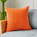 Orange Corduroy Pillow Cover – Soft Striped Sofa Cushion