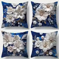 Exquisite Floral Embellished Blue Pillowcases with Pearls and Crystals Sofa cushion cover home room decoration 2D flat printing
