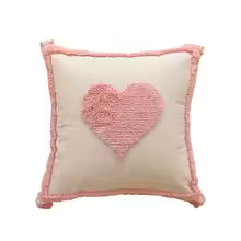 Pink Cotton Tufted Tassel Throw Pillow Cover