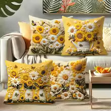Floral Pillow Covers with Sunflowers, Daisies, Bees, and Butterflies Sofa cushion cover home room decoration 2D flat printing