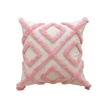 Pink Cotton Tufted Tassel Throw Pillow Cover