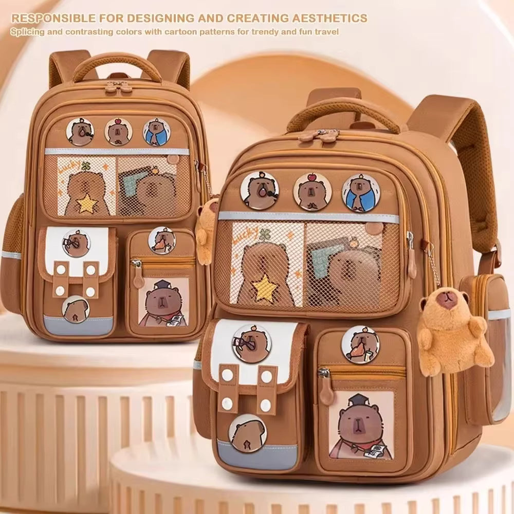 Capybara School Backpack, Waterproof Kids Backpack, Large Capacity Student Book Bag