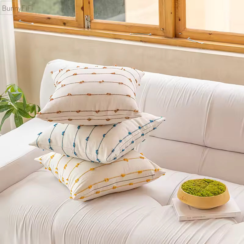 Striped Jacquard Cotton Throw Pillow Cover