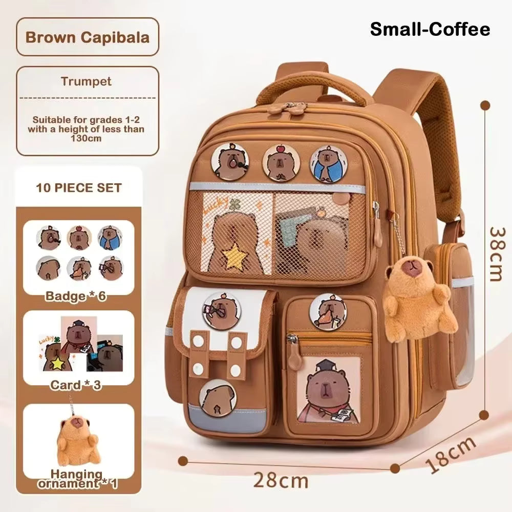 Capybara School Backpack, Waterproof Kids Backpack, Large Capacity Student Book Bag