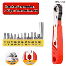 Magnetic Ratchet Wrench Screwdriver with Bits 36-Tooth Quick Ratchet L-Shaped Tool for Tight Spaces